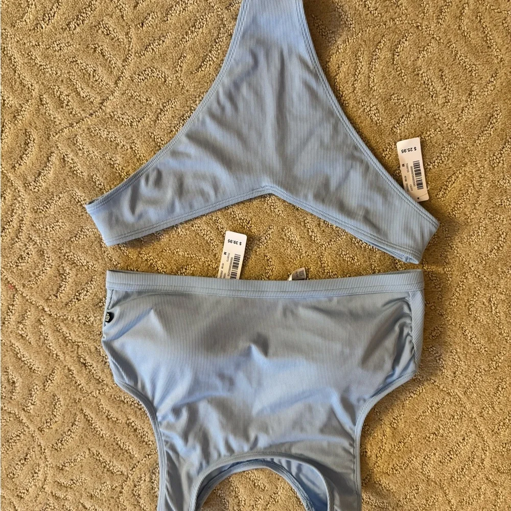 Light Blue Ribbed Bikini Set - Picture 1 of 3